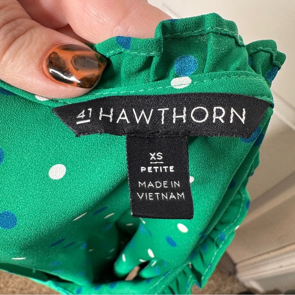 41 HAWTHORN Tiffiny Tulip Sleeve Green Polka Dot Women's‎ Top Stitch Fix Size XS - Picture 5 of 7
